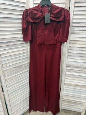 Fate Burgundy Bow-Neck Wide Leg Jumpsuit